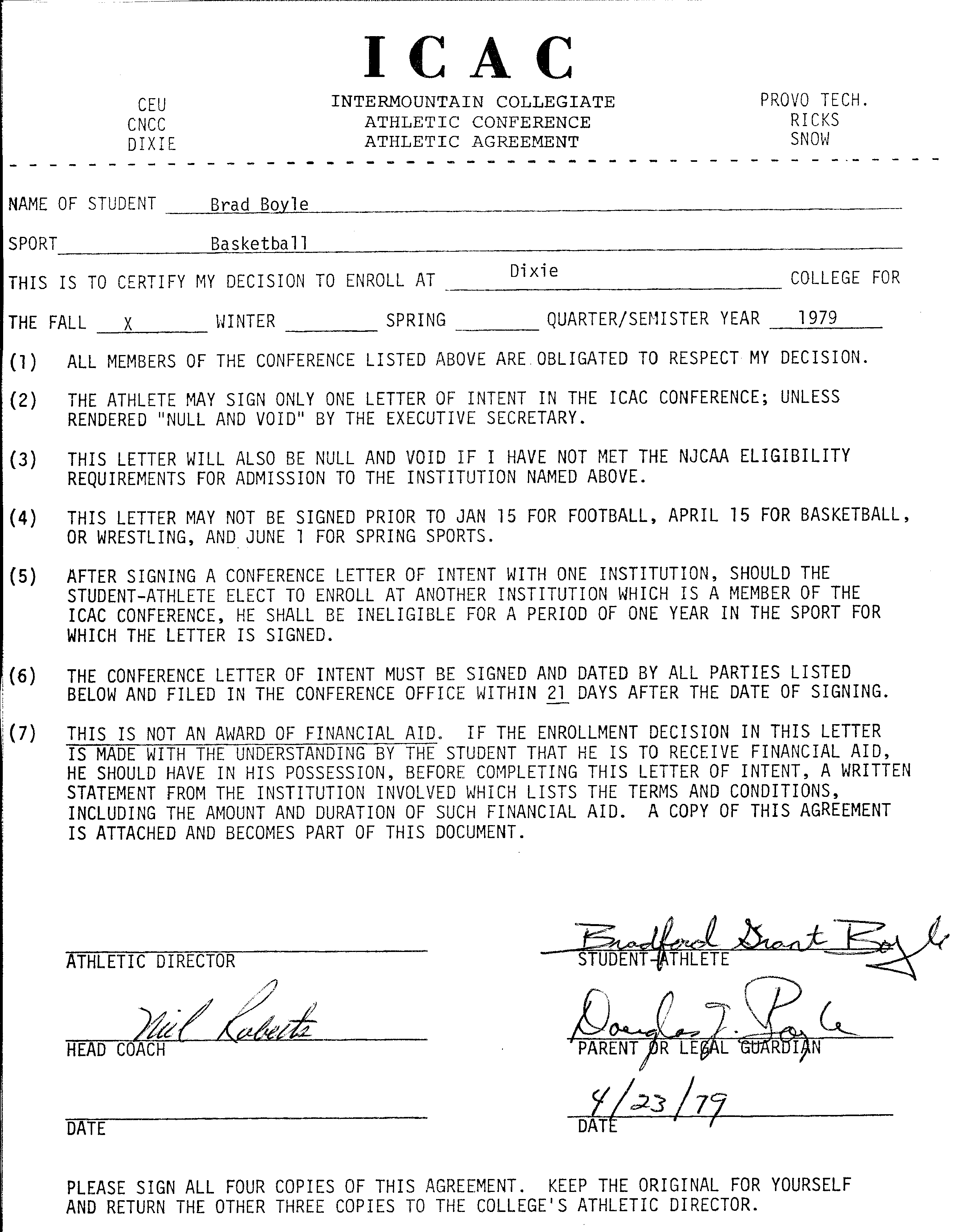 Dixie College Contract