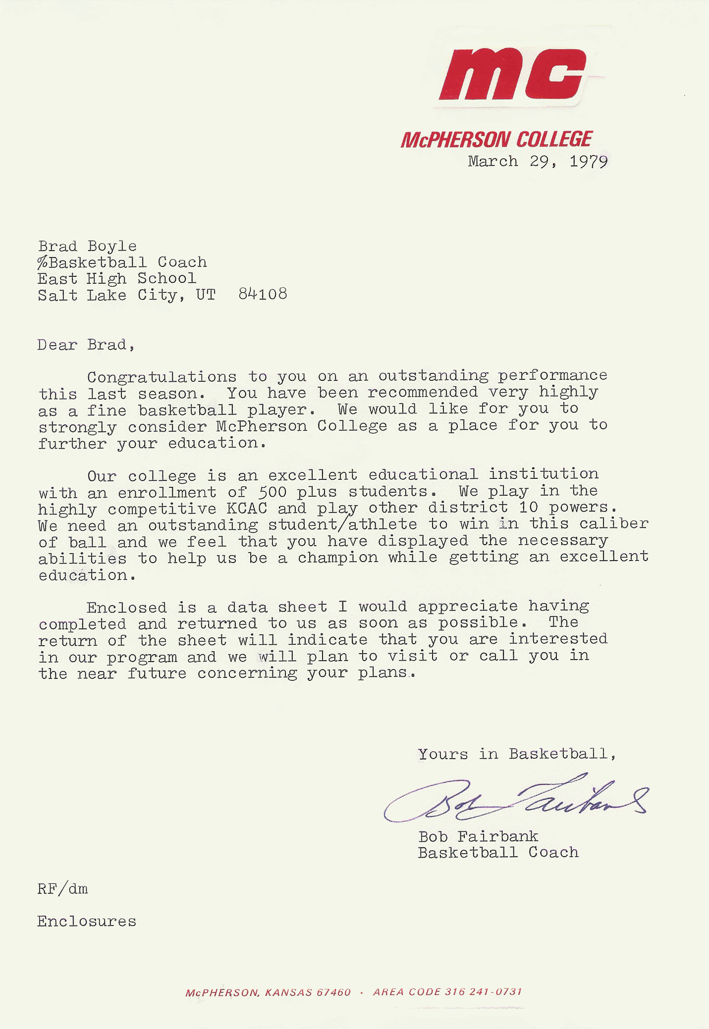 McPherson College Letter