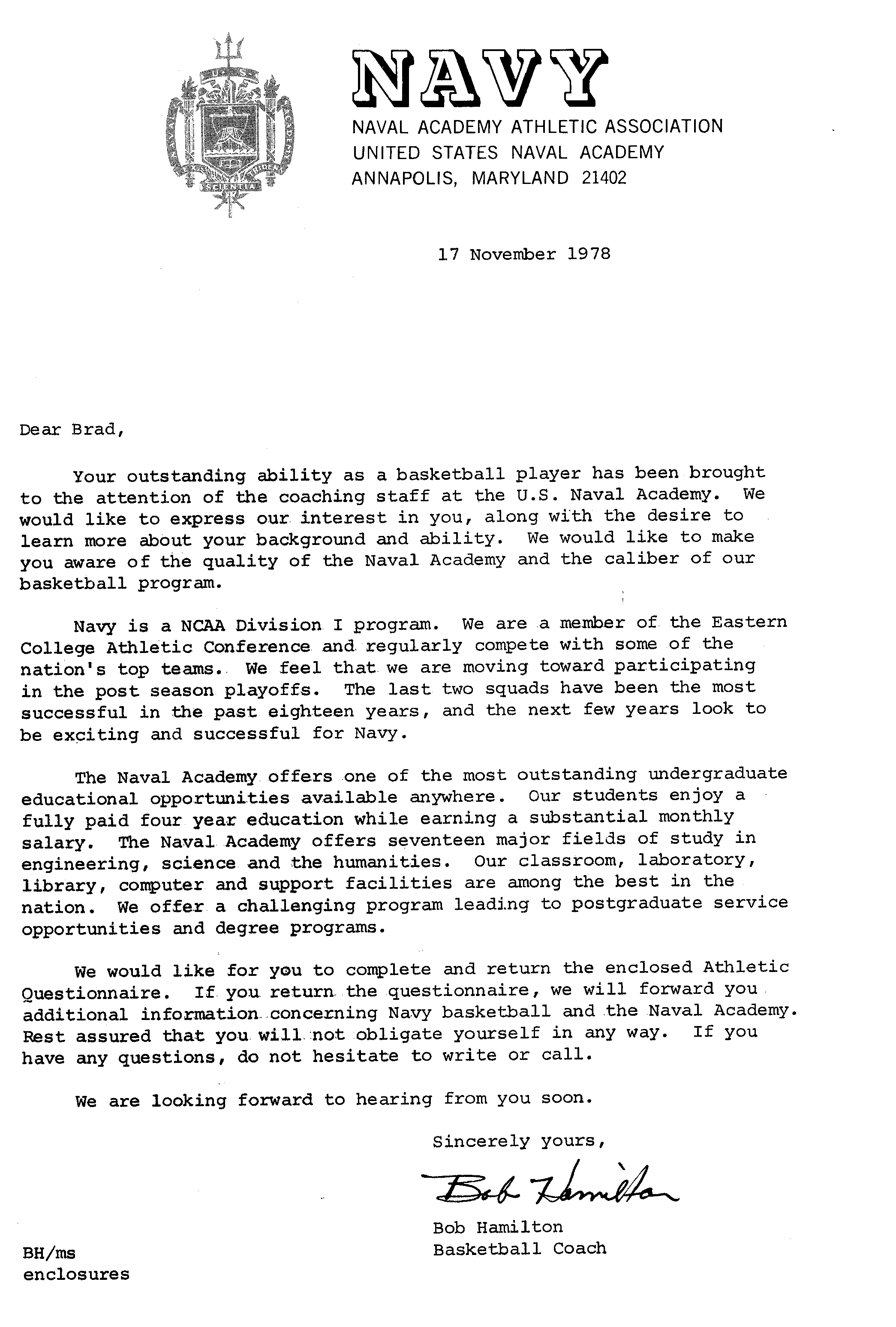 U.S. Navy Recruitment Letter