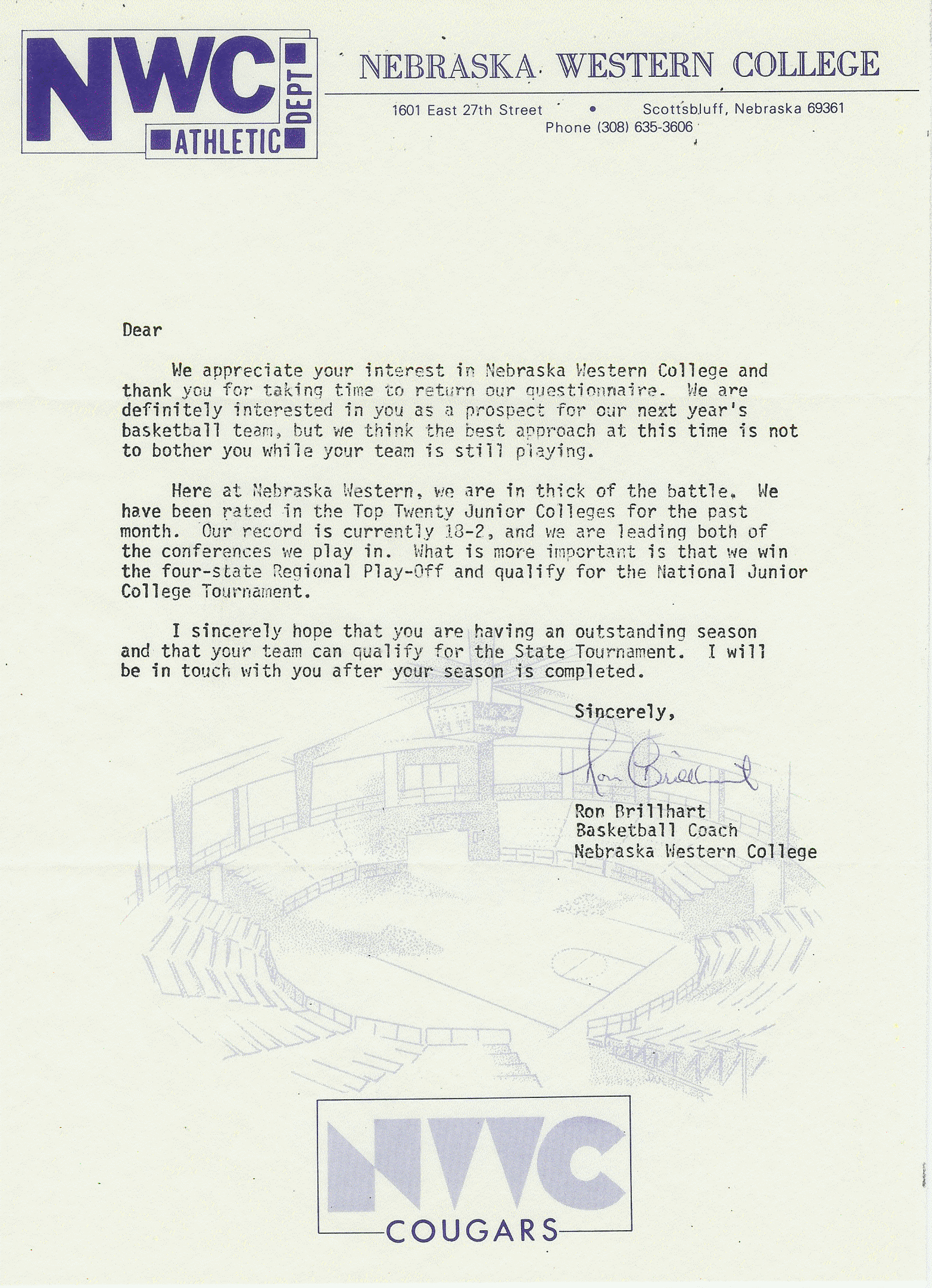 Western Nebraska College Letter