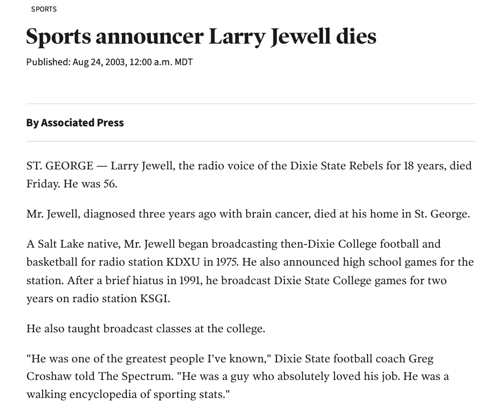 Larry Jewell dies